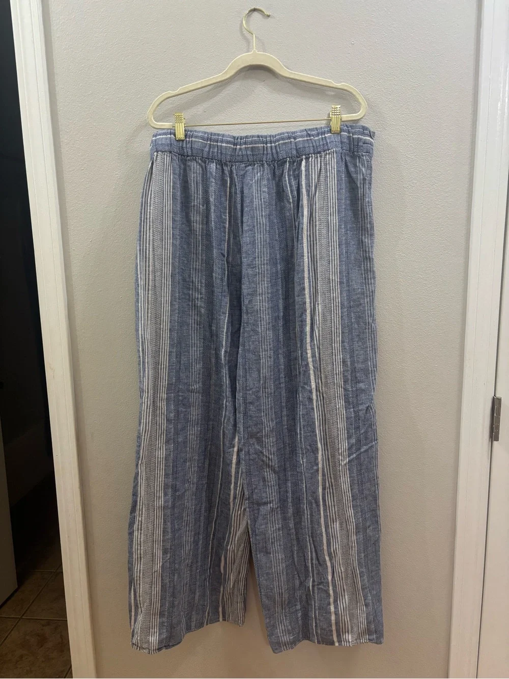 Express Blue and White Striped Linen-Style Joggers
